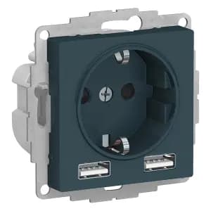 Розетка электрическая Schneider с зарядным устройством USB-A (Изумруд)