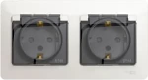 Влагозащищенная розетка электрическая IP44 Schneider со шторками с откидной крышкой двойная (Перламутр)