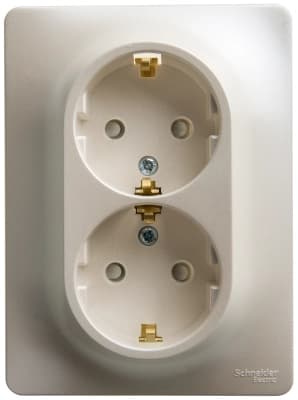 Розетка электрическая Schneider со шторками двойная (Перламутр)