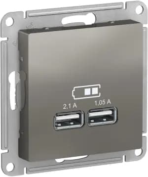 Зарядное устройство USB Schneider, USB-A x 2, 2.1A, 2.1A (Сталь)