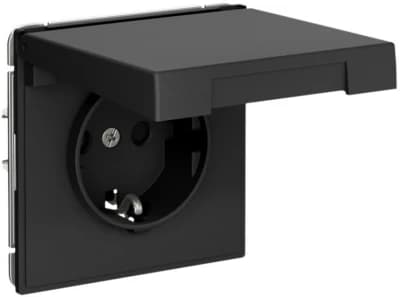 Влагозащищенная розетка электрическая IP44 Schneider со шторками с откидной крышкой на автозажимах (Карбон)