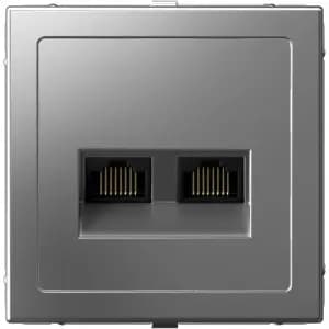 Розетка информационная RJ45 двойная категория 5e AtlasDesign с адаптером (Сталь)