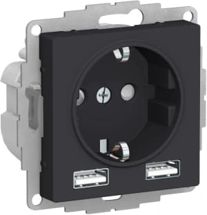 Розетка электрическая Schneider с зарядным устройством USB-A (Карбон)