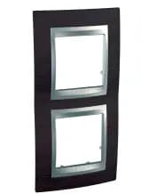 Рамка Unica Top, вертикальная 2 поста - венге с алюминиевой вставкой