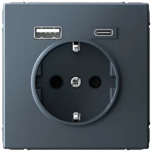 Розетка электрическая Schneider со шторками с зарядным устройством USB-A+C (Грифель)