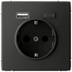 Розетка электрическая Schneider со шторками с зарядным устройством USB-A+C (Базальт)