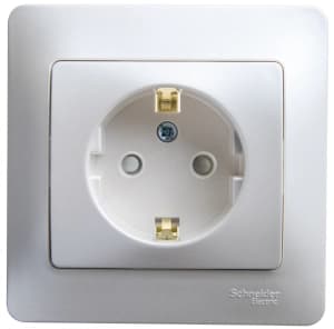 Розетка электрическая Schneider со шторками с рамкой (Перламутр)