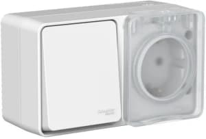 AtlasDesign PROFI IP54 О/У БЛОК: РОЗ. з/к со шт. 16А, ВЫКЛ.1-клав.10А, СЕРЫЙ