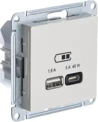 Зарядное устройство USB Schneider, USB-A 1.5A + USB-C 3A 45Вт, 2.25A (Бежевый)