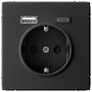 Розетка электрическая Schneider со шторками с зарядным устройством USB-A+C (Карбон)