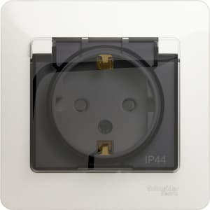 Влагозащищенная розетка электрическая IP44 Schneider со шторками с откидной крышкой (Перламутр)