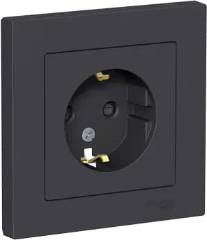 Розетка электрическая Schneider со шторками с рамкой (Карбон)
