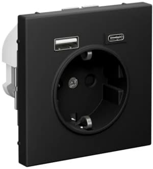 Розетка электрическая Schneider со шторками с зарядным устройством USB-A+C (Карбон)