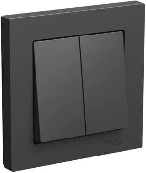 Двухклавишный выключатель в комплекте с рамкой (Базальт)