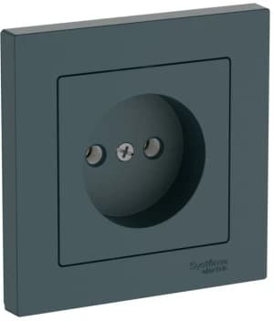 Розетка электрическая Schneider на автозажимах без заземления с рамкой (Изумруд)