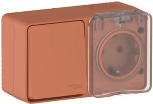 AtlasDesign PROFI IP54 О/У БЛОК: РОЗ. з/к со шт. 16А, ВЫКЛ.1-клав.10А, ТЕРРАКОТОВЫЙ