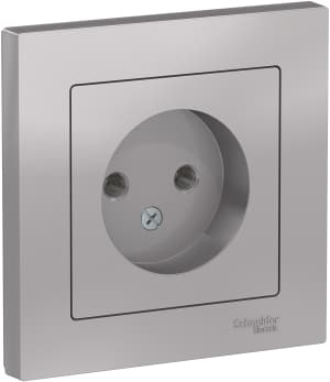 Розетка электрическая Schneider без заземления с рамкой (Алюминий)