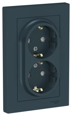 Розетка электрическая Schneider со шторками двойная (Изумруд)