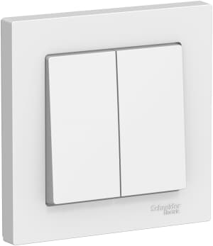 Двухклавишный выключатель в комплекте с рамкой (Белый)