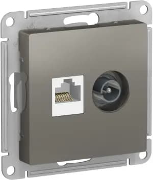 Розетка двойная Schneider AtlasDesign RJ45+TV (Сталь) кат. 5е
