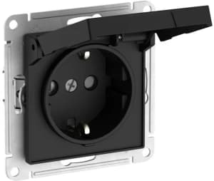 Розетка электрическая Schneider со шторками с откидной крышкой на автозажимах (Карбон)