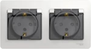 Влагозащищенная розетка электрическая IP44 Schneider со шторками с откидной крышкой двойная (Белый)