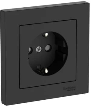 Розетка электрическая Schneider со шторками на автозажимах с рамкой (Карбон)