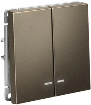 Двухклавишный выключатель с подсветкой на автозажимах (Мокко)