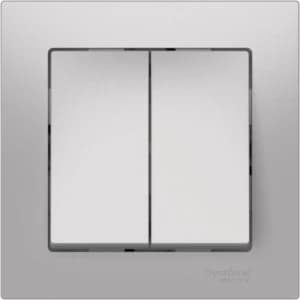 ATLASDESIGN 2-клавишный ВЫКЛЮЧАТЕЛЬ, сх.5, 10АХ, в сборе, быстрозажим. клем., АЛЮМИНИЙ