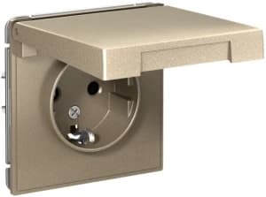 Розетка электрическая Schneider со шторками с откидной крышкой на винтовых зажимах (Шампань)