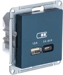 Зарядное устройство USB Schneider, USB-A 1.5A + USB-C 3A 45Вт, 2.25A (Изумруд)