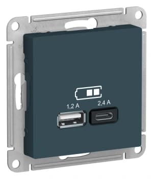 Зарядное устройство USB Schneider, USB-A 1.2A + USB-C 2.4A, 2.4A (Изумруд)