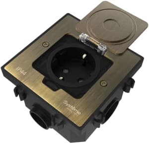 MultiDesk Лючок с розеткой 2К+З, 16А/250В, IP44 с монтажной коробкой для бетонных полов Античная лат