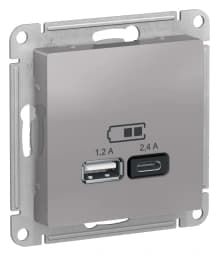 Зарядное устройство USB Schneider, USB-A 1.2A + USB-C 2.4A, 2.4A (Алюминий)