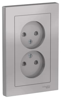 Розетка электрическая Schneider со шторками без заземления двойная (Алюминий)