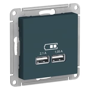 Зарядное устройство USB Schneider, USB-A x 2, 2.1A, 2.1A (Изумруд)