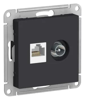 Розетка двойная Schneider AtlasDesign RJ45+TV (Карбон) кат. 5е