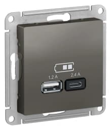 Зарядное устройство USB Schneider, USB-A 1.2A + USB-C 2.4A, 2.4A (Сталь)