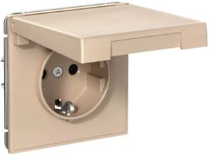 Розетка электрическая Schneider со шторками с откидной крышкой на автозажимах (Песочный)