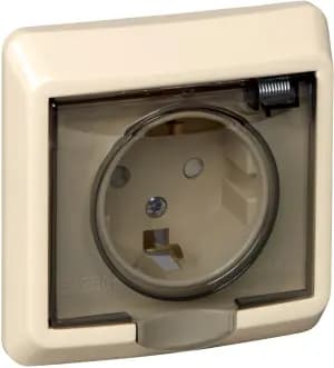 Розетка электрическая с заземлением  со шторками  с крышкой  IP44 Schneider Этюд (бежевый)