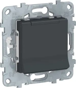 Розетка электрическая Schneider со шторками с откидной крышкой (Антрацит)