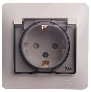 Влагозащищенная розетка электрическая IP44 Schneider со шторками с откидной крышкой (Белый)