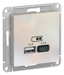Зарядное устройство USB Schneider, USB-A 1.2A + USB-C 2.4A, 2.4A (Жемчуг)