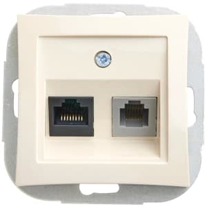 Розетка двойная RJ11+RJ45 телефон+компьютер, кат. 5e, механизм, бежевый