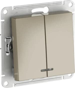 Двухклавишный выключатель с подсветкой на автозажимах (Шампань)