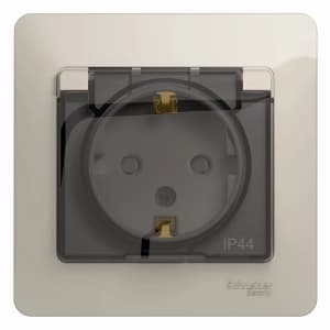 Влагозащищенная розетка электрическая IP44 Schneider со шторками с откидной крышкой (Молочный)