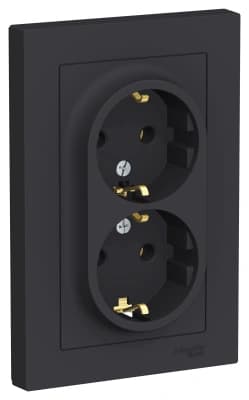 Розетка электрическая Schneider двойная (Карбон)