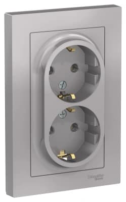 Розетка электрическая Schneider двойная (Алюминий)