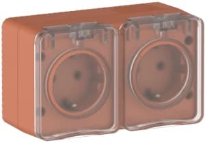 AtlasDesign PROFI IP54 О/У РОЗЕТКА двойная с з/к со шторками 16А, ТЕРРАКОТОВЫЙ