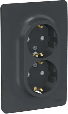 Розетка электрическая Schneider со шторками двойная (Антрацит)